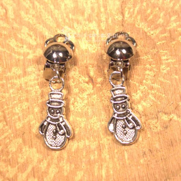 Ohrclip Weihnachten Schneemann versilbert grün emailliert mit Clip, Modeschmuck handmade chic-peppig-bunt