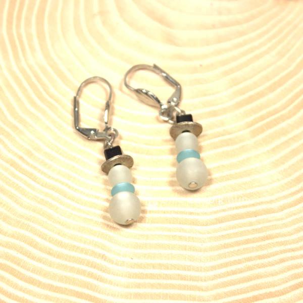 Ohrringe Weihnachten Schneemann Polaris Perlen versilbert mit Klappbrisur, Modeschmuck handmade chic-peppig-bunt