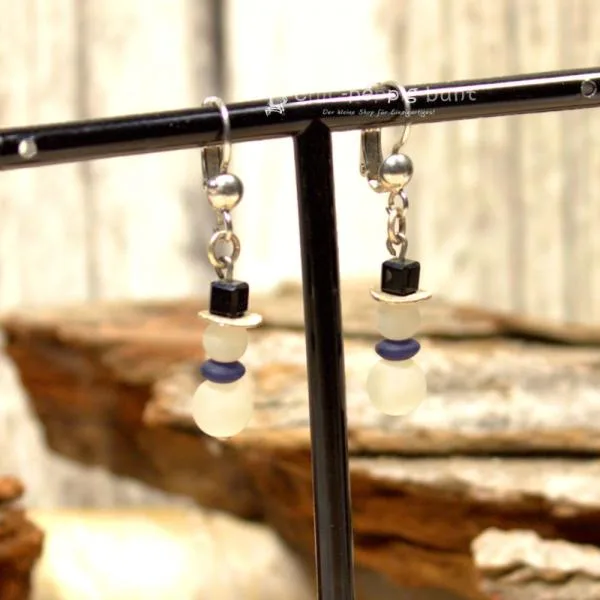 Ohrringe Weihnachten versilbert Schneemann dunkelblau - ohrringe modeschmuck versilbert weihnachten schneemann weiss polarisperlen dunkelblau