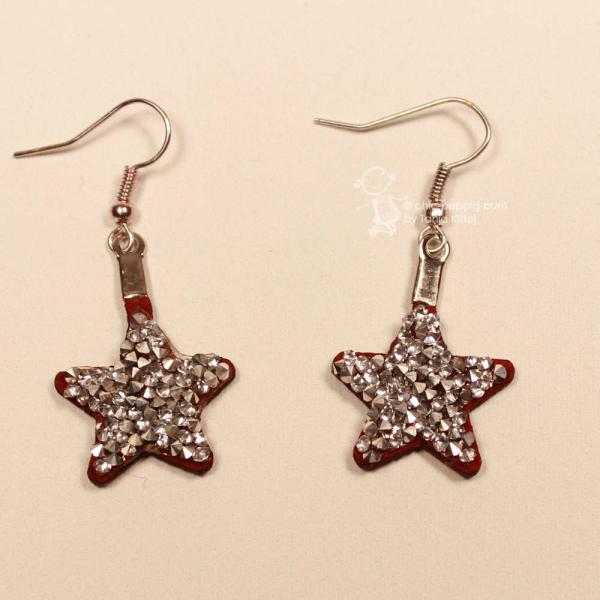 Ohrringe Weihnachtsschmuck Stern versilbert mit funkelndem Strassstein und Klappbrisur handmade chic-peppig-bunt