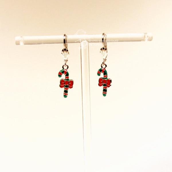 Ohrringe Weihnachten versilbert emaillierte Zuckerstange grün - rot