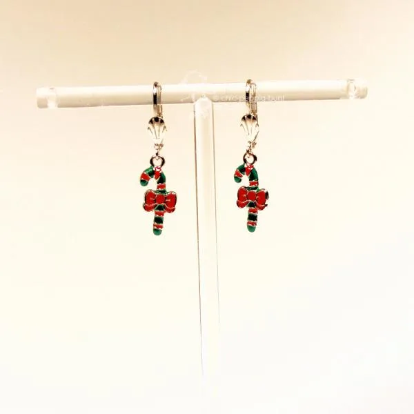 Ohrringe Weihnachten versilbert emaillierte Zuckerstange grün - rot - ohrringe modeschmuck versilbert weihnachten zuckerstange gruen rot