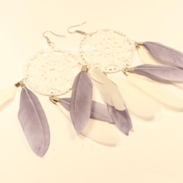 Ohrringe Traumfänger Federn weiss - grau