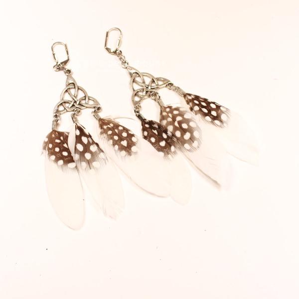 Ohrringe Traumfänger Metall Federn Dots Vogel weiss