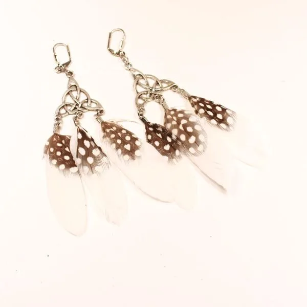 Ohrringe Traumfänger Metall Federn Dots Vogel weiss - ohrringe traumfaenger metall federn weiss modeschmuck
