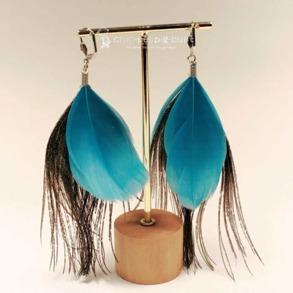 Ohrringe Pfauenfeder türkis versilbert - ohrringe versilbert feder pfau blau modeschmuck