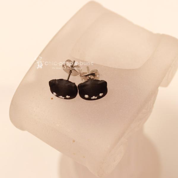 Kleine Katzen Ohrstecker Versilbert – Mini Katzenkopf Ohrringe Schwarz