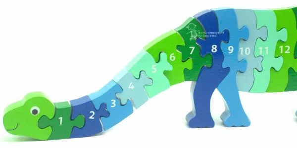 buntes Holz Puzzle in 3D als Dinosaurier