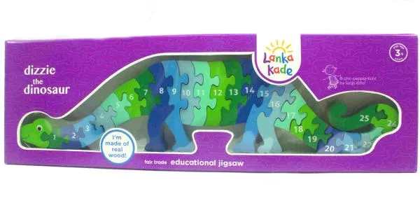 Dinosaurier als 3 D Holz Puzzle mit Buchstaben