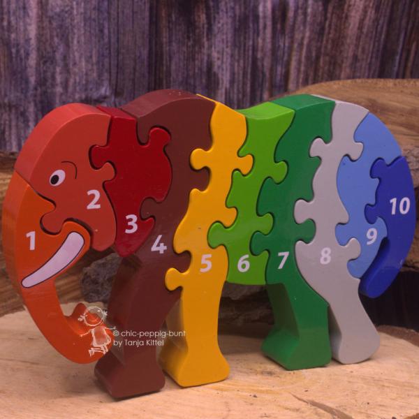 3 D Holz Puzzle als Elefant mit den Zahlen von 1-10