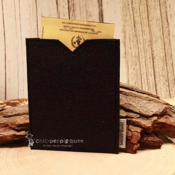 Impfpasshülle Filz schwarz Pass - Hülle Reisepassetui - reise pass huelle etui brieftasche filz ausweiss schwwarz neutral