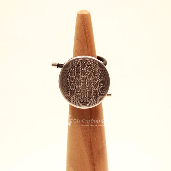 Damenring Blume des Lebens PVC Schlauch schwarz