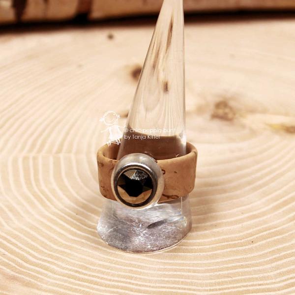 Kork-Ring Hellbraun mit Preciosa Kristall – Damenring