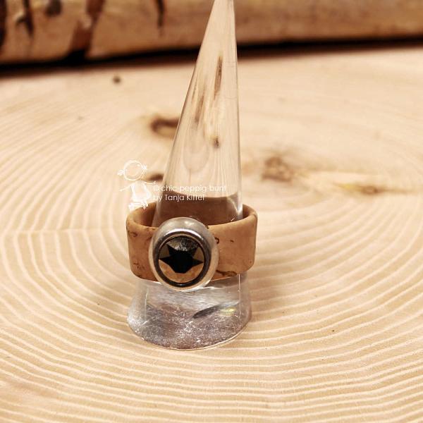Kork-Ring Hellbraun mit Preciosa Kristall – Damenring