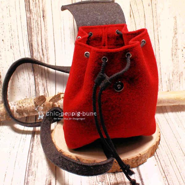 Rucksack Filz rot - schwarz Hirsch Motiv