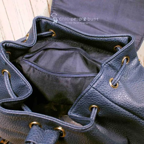 Rucksack Boho Leder blau Fransen - rucksack leder dunkelblau fransen stabil druckknopf