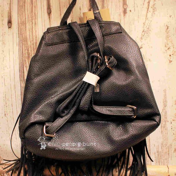 Rucksack Boho Leder schwarz Fransen