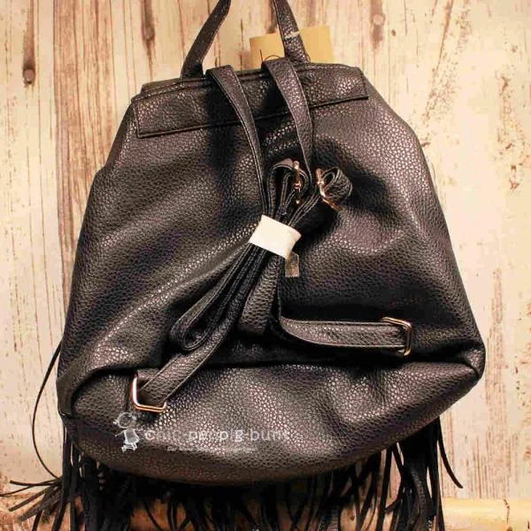 Rucksack Boho Leder schwarz Fransen - rucksack leder schwarz fransen stabil druckknopf