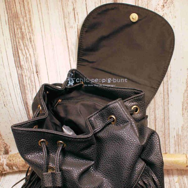 Rucksack Boho Leder schwarz Fransen