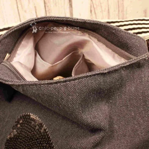 Rucksack oder Handtasche grau Pailletten in der Form eines Herz - rucksack stoff pailletten herz grau umhaengetasche