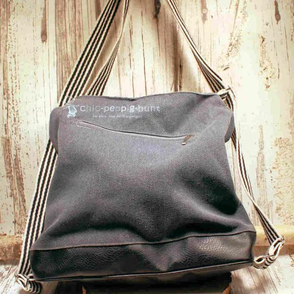 Rucksack oder Handtasche grau Pailletten in der Form eines Sterns - rucksack stoff pailletten stern grau umhaengetasche