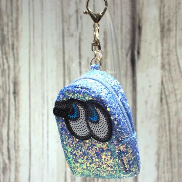 Utensilientasche Stoff Glitzer Blau mit Reißverschluss und 17cm Schlüsselring