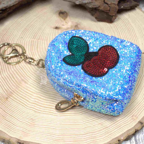 Glitzer Schlüsselanhänger Mäppchen Blau Motiv Kirschen 10x6x4 cm Utensilientasche Reißverschluss Glitzer Schlüsselanhänger Mäppchen Blau Motiv Kirschen 10x6x4 cm Utensilientasche Reißverschluss