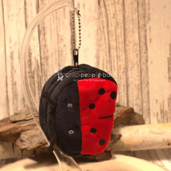 Mini-Plüsch-Geldbörse Marienkäfer (Rot/Schwarz) als Taschenanhänger Unisex.