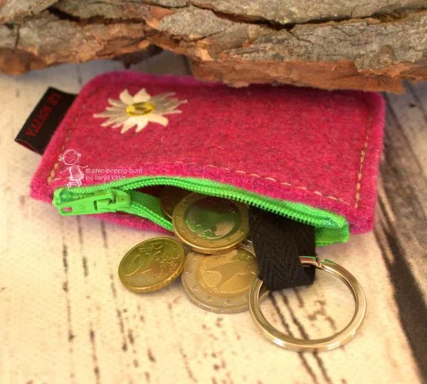 Schlüsselmappe pink mit Edelweiß-Motiv aus Filz klein