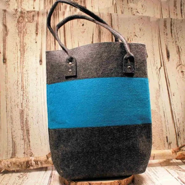 Shoppertasche XL City-Chic Filz Türkis - grau - shopper tasche filz xxl gross grau tuerkis 1fach