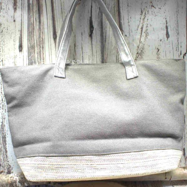 Shoppertasche gross grau Pailletten Anker silber