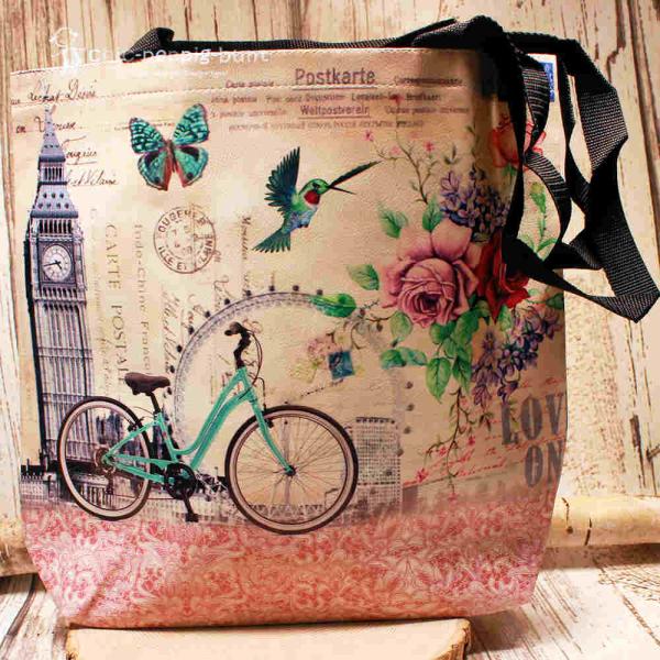 Shoppertasche gross Kunstleder mit Fahradmotiv rosa
