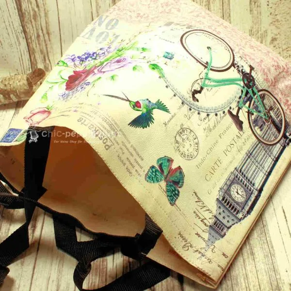 Shoppertasche gross Kunstleder mit Fahradmotiv rosa - shopper tasche gross kunstleder fahrrad rosa creme blumen