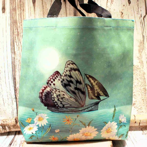 Shoppertasche gross Kunstleder mit Schmetterling Blumen Motiv