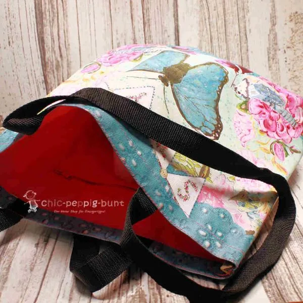 Shoppertasche gross Kunstleder mit Schmetterling türkis - shopper tasche gross kunstleder schmetterling tuerkis blumen