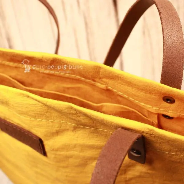 Nachhaltige Shoppertasche aus waschbarem Papier – Made in Germany - shopper tasche gross papier leder gelb ocker 1fach