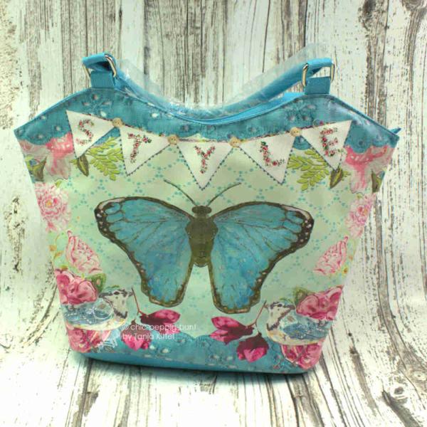 Grosse Shopper Tasche mit blauem Schmetterling