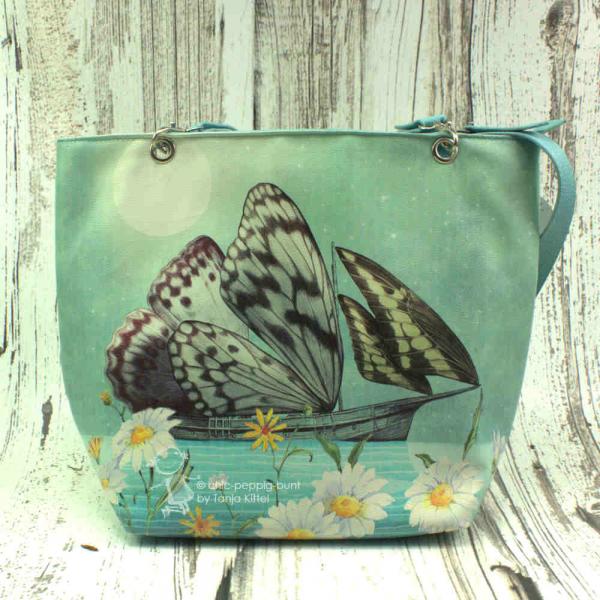 Grosse Shopper Tasche mit hellblauem Schmetterling