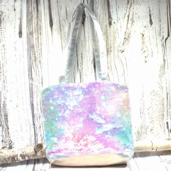 Shoppertasche klein Pailletten rosa, lila, blau schimmernd - shopper tasche klein kinder glitzer pailetten rosa lila schimmer