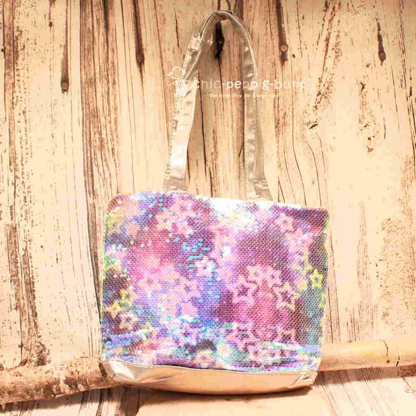 Shoppertasche klein Pailletten Sterne rosa, lila, blau schimmernd