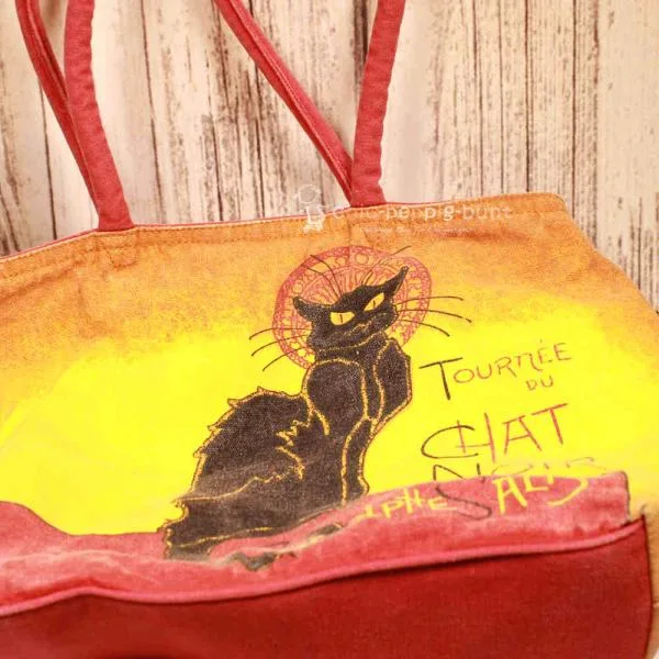 Shopper Tasche Katze mit einigen Ausbleichungen durch Sonneneinstrahlung - shopper tasche stoff klein chat noir schwarz katze rot gelb