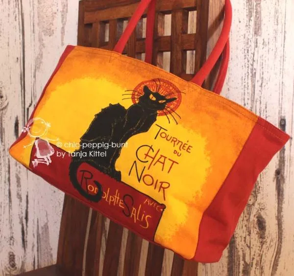Shopper Tasche mit schwarzer Katze - shopper tasche gross schwarzekatze rot