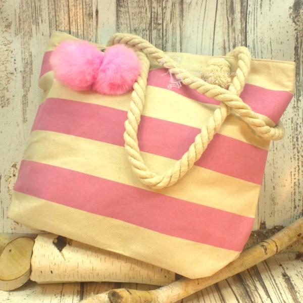 gestreifte Strandtasche rosa