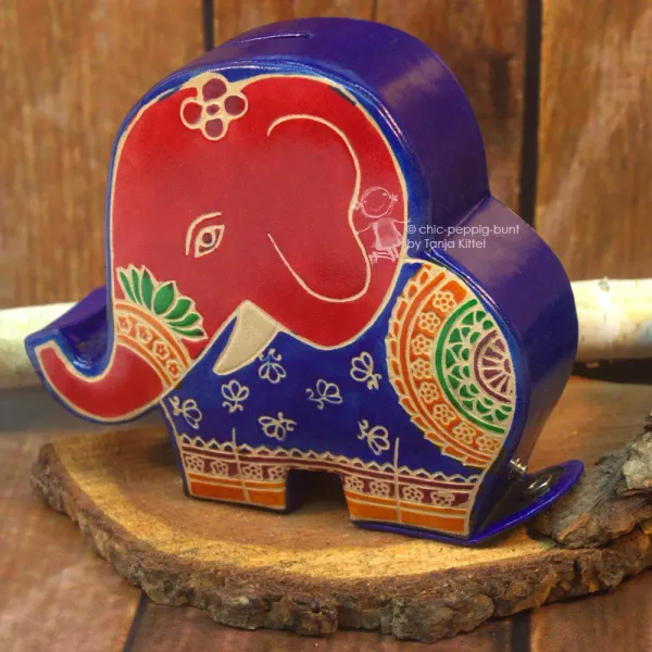 Spardose Elefant blau für Kinder aus Kunstleder