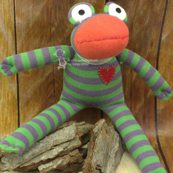 Socken Frosch in grün mit orange farbigen Mund