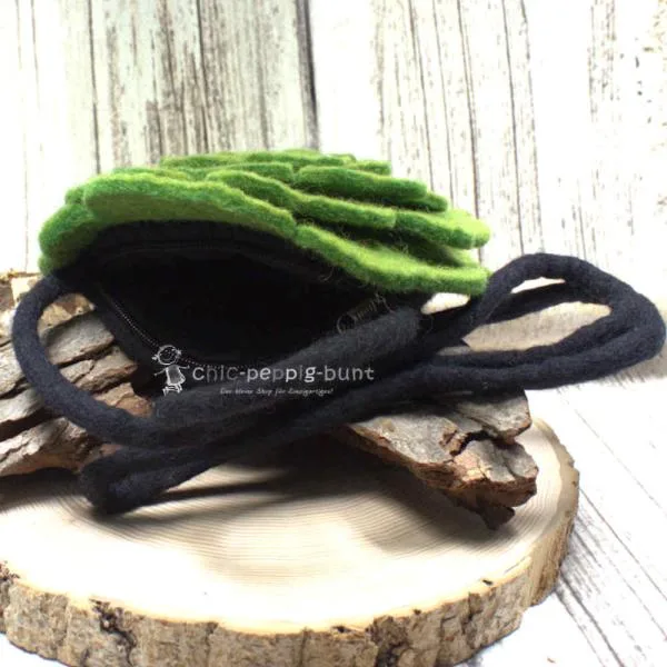 Umhängetasche filz Form einer Blume grün - umhaengetasche filz blume gruen handtasche handmade unikat
