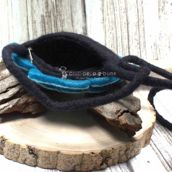 Umhängetasche filz Form einer Blume türkis