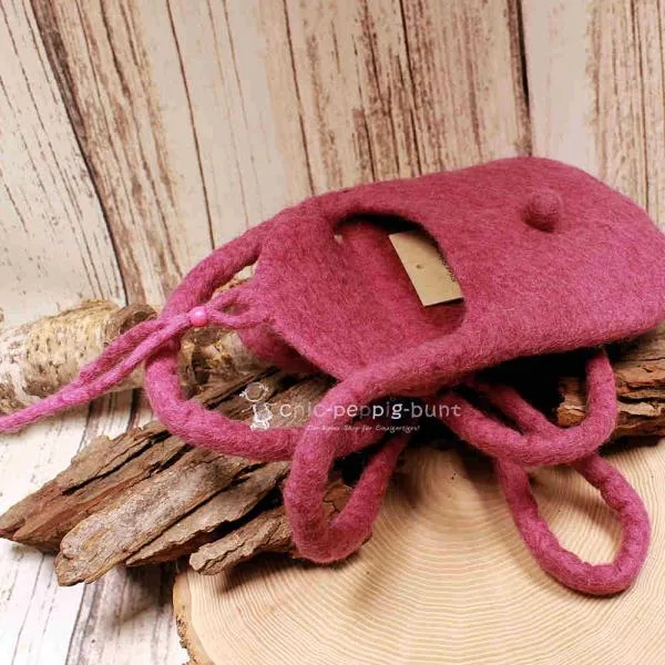 Umhängetasche filz mit Perle klein - umhaengetasche filz klein altrosa handtasche handmade unikat
