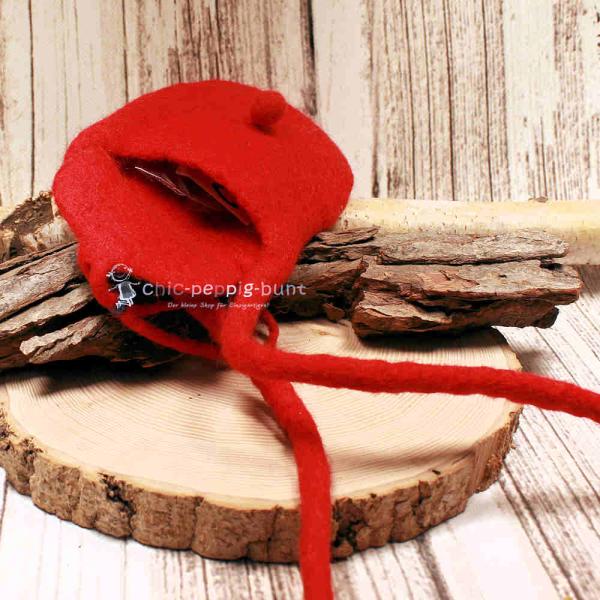 Umhängetasche filz mit Perle klein rot