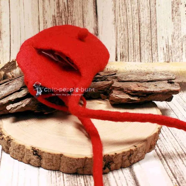 Umhängetasche filz mit Perle klein rot - umhaengetasche filz klein rot handtasche handmade unikat